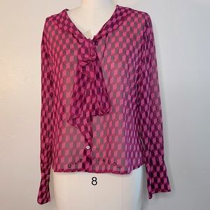 Johnny Was silk geometric cube print blouse size M